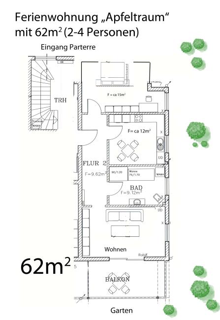 Grundriss der Ferienwohnung Apfeltraum